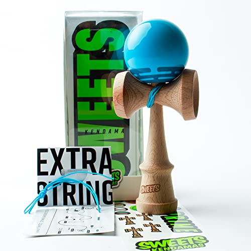 Sweets Kendamas Radar Prime Kendama - Sticky Paint, Perfect for Beginners, Extra String Accessory Gift Bundle (Blue)