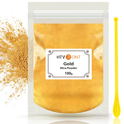 HTVRONT Gold Mica Powder for Epoxy Resin - 3.5 oz (100g) Nature Epoxy Resin Pigment Powder, Non-Toxic & Easy to Mix Mica Powder for Candle Making, Soap Making, Lip Gloss, Bath Bomb, Slime