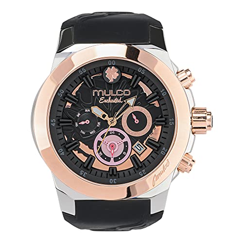 MULCO Watch for Women Enchanted Maple - Analog Display Large Face Watch Silicone Rose Gold Watch Stainless Steel Quartz Waterproof Watch - Black & Pink