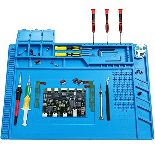 Akeoil Premium Heat Resistant Solder Pad, Large Anti-static Magnetic Silicone Pad, Repair Pad With Scale, for Cell Phone, Computer and Other Electronic Repairs, 17.7 '*11.8', Blue