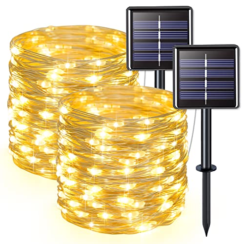 JMEXSUSS 2 Pack Solar Fairy Lights Outdoor, 33ft 100 LED Solar String Lights Outdoor Waterproof, 8 Modes Copper Wire Twinkle Lights for Patio Tree Garden Christmas Wedding Party Decoration(Warm White)