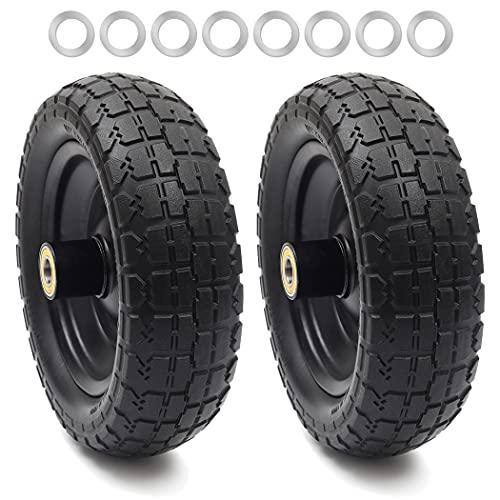 (2-Pack) 10' Replacement Tire for Gorilla Cart - Solid Polyurethane Flat-Free Tire and Wheel Assembly - 3” Wide Tires with 5/8 Inch Axle Borehole and 2.1” Hub
