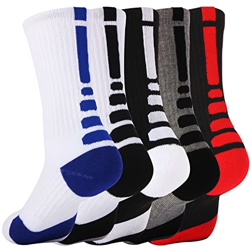 DBXIIART 5 Pairs Athletic Crew Socks for Men Thick Protective Sport Cushioned Basketball Soccer Outdoor Hiking Ski Football Gym Running