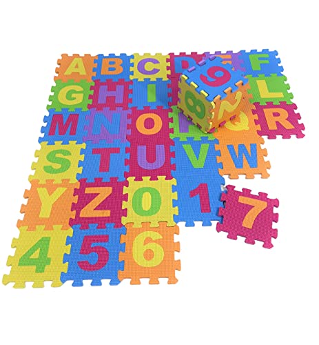 Kids Play Mat 36 Pieces Floor Puzzle Interlocking Tiles for Toddler Children Numbers Alphabet Colorful Interlock Flooring