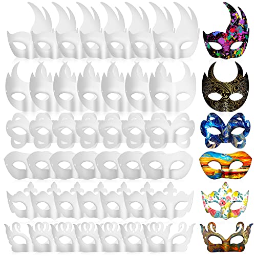 Leyndo 48 Pieces Paper Art Masks Half Face White Craft Masks DIY Blank Masks Masquerade Mask for Mardi Gras Cosplay Party (Assorted Style)