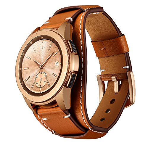 Balerion Cuff Genuine Leather Watch band,Compatible with Samsung Galaxy Watch 5,Galaxy Watch 4,Galaxy watch3 41mm,Galaxy watch 42mm,Gear Sport and other standard 20mm band width watch,Brown