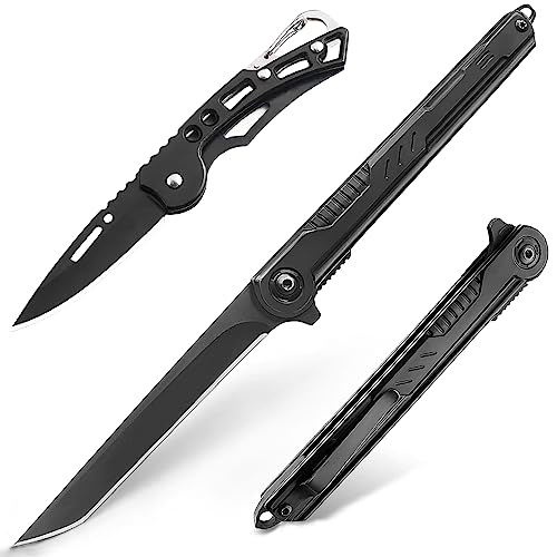 Folding Pocket Knife for Men with Clip, EDC Knives with Tanto Blade, Slim Gentleman's Knife for Outdoor Camping Hiking, Foldable Box Cutter Everyday Carry ?Black?