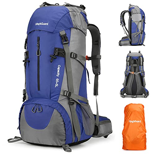 King'sGuard 70L Hiking Backpack with Rain Cover Lightweight Travel Backpack Waterproof Camping Backpack Daypack for Outdoor -Frameless (DeepBlue)