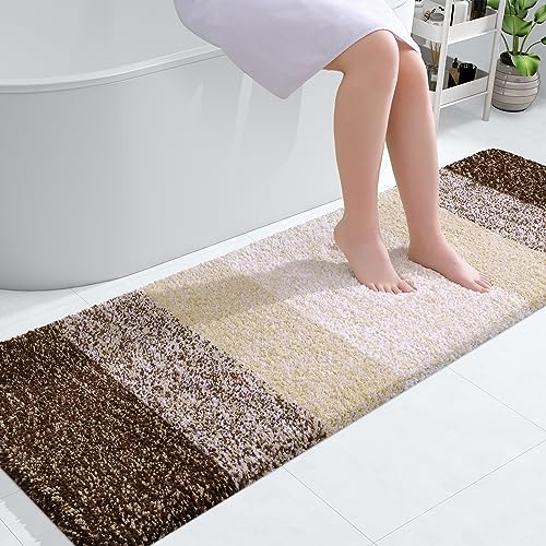 OLANLY Luxury Bathroom Rug Mat 59x20, Extra Soft and Absorbent Microfiber Bath Rugs, Non-Slip Plush Shaggy Bath Carpet Runner, Machine Wash Dry, Bath Mats for Bathroom Floor, Tub and Shower, Brown