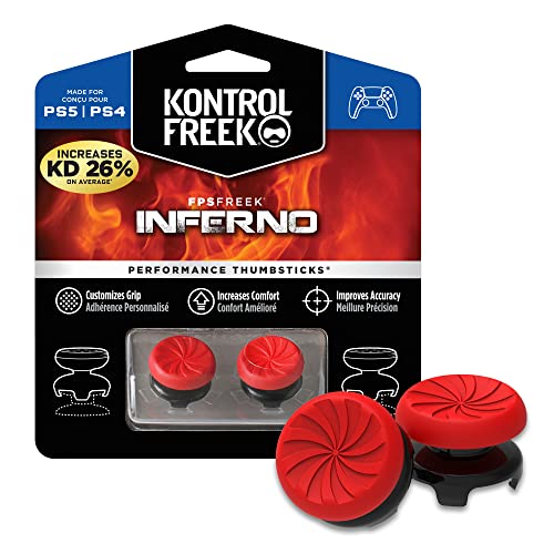 KontrolFreek FPS Freek Inferno for Playstation 4 (PS4) and Playstation 5 (PS5) Controller | Performance Thumbsticks | 2 High-Rise Concave | Red