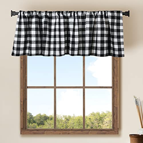 2 Pack Buffalo Check Plaid Window Valances White and Black Farmhouse Design Window Treatment Decor Curtains Rod Pocket Valances for Kitchen/Living Room 16' x 56'