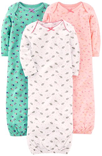 Simple Joys by Carter's Baby Girls' Cotton Sleeper Gown, Pack of 3, Pink/Mint Green/White, Newborn