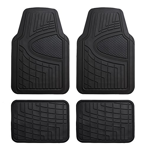 FH Group Automotive Floor Mats - Heavy-Duty Rubber Floor Mats for Cars, Universal Fit Full Set, Climaproof & Trimmable Floor Mats for Most Sedan, SUV, Truck, Black