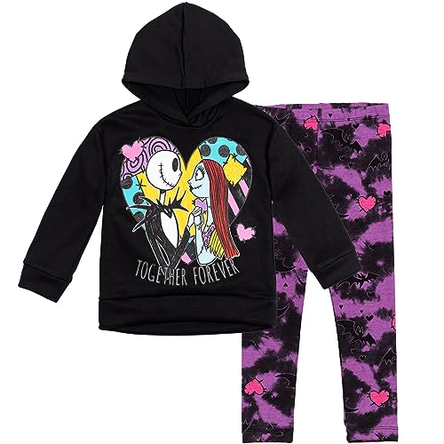 Disney Nightmare Before Christmas Sally Jack Skellington Little Girls Fleece Hoodie and Leggings Set Black 7-8