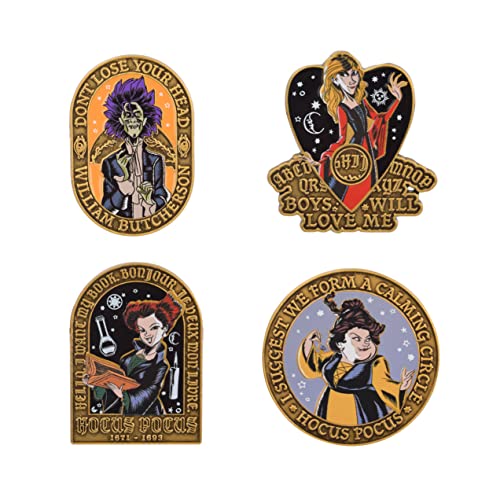 Disney Enamel Pin Set, Hocus Pocus Themed Jewelry, Pack of 4 Pieces, 1.75”, Limited Edition Collectors Pins with Three Sanderson Sisters and Billy Butcherson, Amazon Exclusive