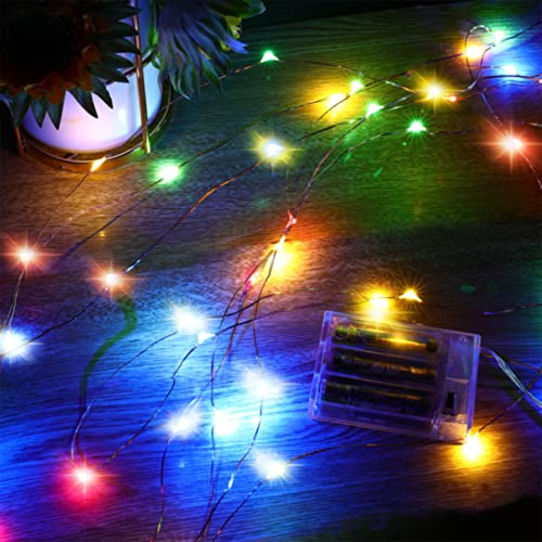Ariceleo Led Fairy Lights Battery Operated, 2 Packs Mini Battery Powered Copper Wire Starry Fairy Lights for Bedroom, Christmas, Parties, Wedding, Centerpiece, Decoration (5m/16ft Multi-Colored)