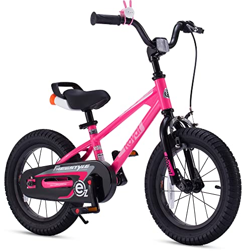 RoyalBaby Freestyle EZ Toddlers Kids Bike, Easy Learn Balancing to Biking, 12 Inch Balance & Pedal Bicycle, Instant Assembly Boys Girls Ages 2-4 Years, 12' Pink