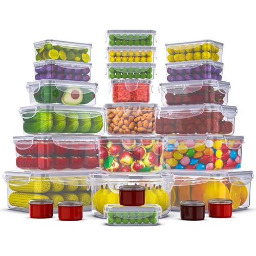 50 Pcs Large Food Storage Containers with Lids Airtight-85 OZ to Sauces Box-Total 526OZ Stackable Kitchen Bowls Set Meal Prep Container-BPA Free Leak proof Plastic Lunch Boxes- Freezer Microwave safe
