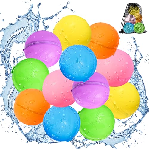 SOPPYCID Reusable Magnetic Water Balloons, 12 Pack Refillable Water Bombs Self Sealing Quick Fill, Latex-Free Silicone Outdoor Toys for Kids Adults Summer Fun Pool Beach Water Toys Birthday Gifts