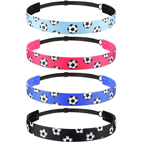 SATINIOR 4 Pieces Non-slip Soccer Headband Adjustable Football Hairband for Girl Sport (Black, Blue, Rose Red, Light Blue)