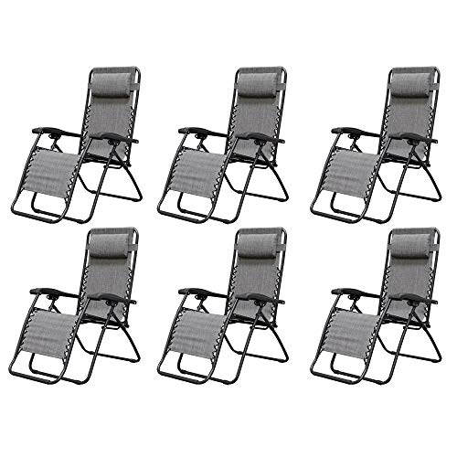 Caravan Canopy Infinity Zero Gravity Steel Frame Patio Deck Chair, Grey (6 Pack)