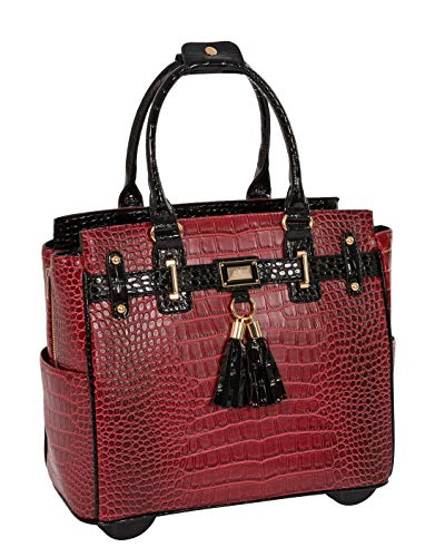 JKM & Company WESTLAKE Burgundy Black Alligator Computer iPad, Laptop Tablet Rolling Tote Bag Women's Briefcase Carryall Bag