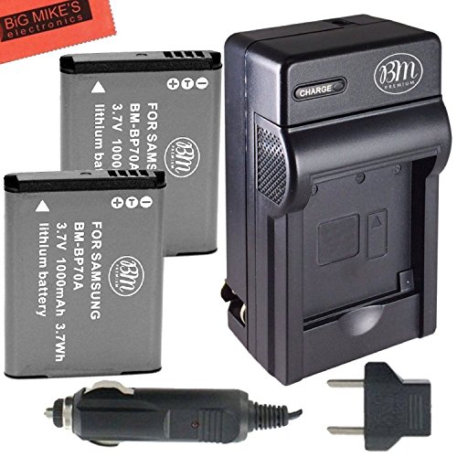 BM Premium 2 BP-70A Batteries and Charger for Samsung ES65, ES70, ES80, MV800, PL120, PL170, PL200, SL50, SL600, SL605, SL630, ST76, ST80, ST90, ST95, ST100, ST150F, ST700, TL205, WB30F, WB35F, WB50F