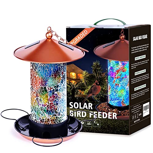 XDW-GIFTS 2023 Newest Solar Wild Bird Feeder Hanging for Garden Yard Outside Decoration, Waterproof Lantern Design Feeder for Birds, Solar Bird Feeder as Gift Ideas for Bird Lovers