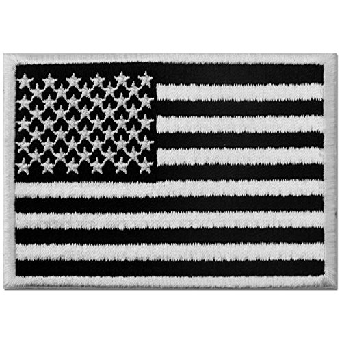 Tactical American Flag Embroidered Patch USA United States of America Military Iron On Sew On Emblem - White & Black