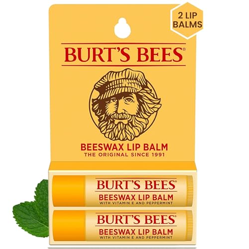 Burt's Bees Lip Balm Stocking Stuffers, Moisturizing Lip Care Christmas Gifts, Original Beeswax with Vitamin E & Peppermint Oil, 100% Natural (2-Pack)