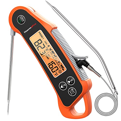 ThermoPro TP710 Instant Read Meat Thermometer Digital for Cooking, 2-in-1 Waterproof Kitchen Food Thermometer with Dual Probes and Dual Temperature Display for Oven, Grilling, Smoker & BBQ