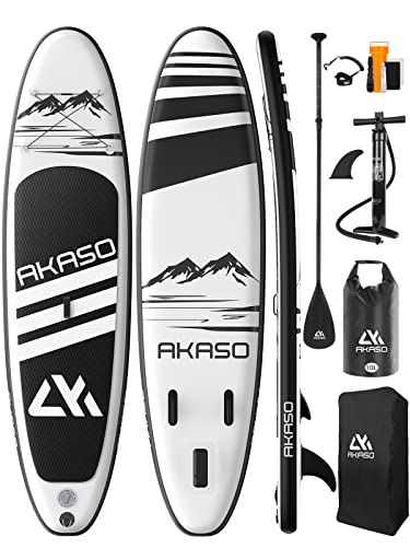 AKASO Inflatable Stand-Up Paddleboard, Yoga SUP with Backpack, Non-Slip Deck, Waterproof Bag, Leash, Floating Paddle and Hand Pump