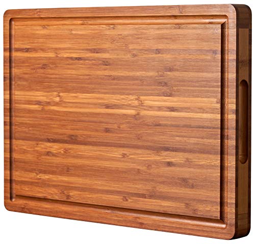 Bamboo Wood Cutting Board for Kitchen, 1' Thick Butcher Block, Cheese Charcuterie Board, with Side Handles and Juice Grooves, 16x11'