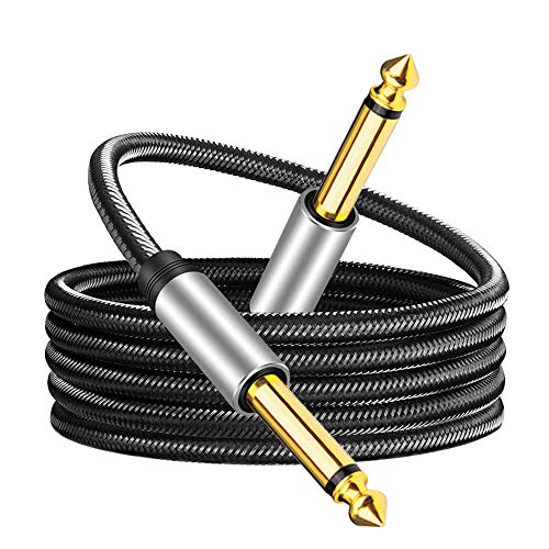 Jelly Tang 6.35mm Instrument Cable 6Ft,Silver Color Premium 6.35mm Mono Jack 1/4' TS Cable Unbalanced Guitar Patch Cords/Instrument Cable Male to Male with Zinc Alloy Housing and Nylon Braid(6Ft/2M)