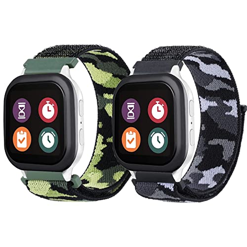 2 Packs Camo Nylon Band Compatible with Gizmo Watch 3 2 1/Gabb Watch 3 2 1/SyncUP Kids Watch,20mm Soft Breathable Hook & Loop Smartwatch Band Replacement for Boys and Girls,Child Size