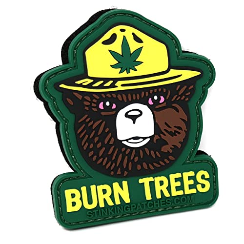 Burn Trees Marijuana Tactical Patch | PVC Rubber | Bear Parody | Funny Hook and Loop Patch