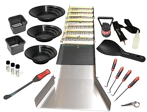 Complete Gold Mining Kit; Folding 50 inch Gold Sluice Box; Gold Prospecting Equipment; Huntley Spoon; Gold Classifiers; Pay Dirt Scoop; Crevice Tools and More