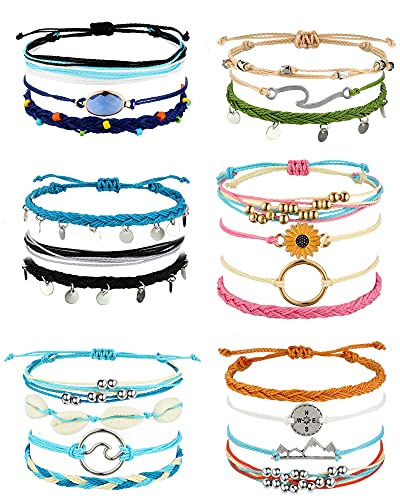 Hicarer 21 Pieces Surfer Wave Bracelet Ocean Wave Adjustable Waterproof Handmade Friendship Bracelet Anklets Jewelry for Women Teen (Simple Style)