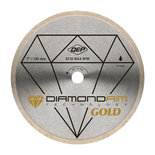QEP 7' Continuous Rim Premium Diamond Blade for Wet or Dry Cutting of Ceramic, Porcelain, and Marble Tile, Silver