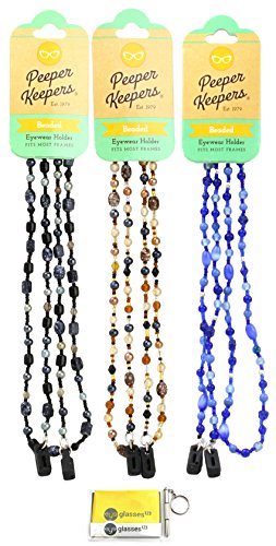 Peeper Keepers Eyeglass Retainer, Sunglass Chain Glass Beads, Assortment Marble(3), 3pk mix | w/Microfiber Cloth, Screwdriver