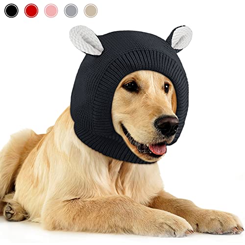 Quiet Ears for Dogs, Dog Ear Muffs Noise Protection Knitted Dog Hats Pet Ears Warm Dog Ear Cover Winter Hat Dog Snood Head Wrap Bunny Costume for Medium to Large Dogs Cats Pets (Black)