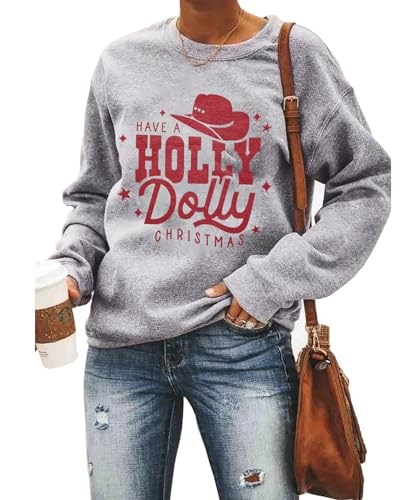 JINTING Christmas Sweatshirt for Women Merry Christmas Hoodie Funny Christmas Shirt Christmas Long Sleeve Pullover Tops Grey