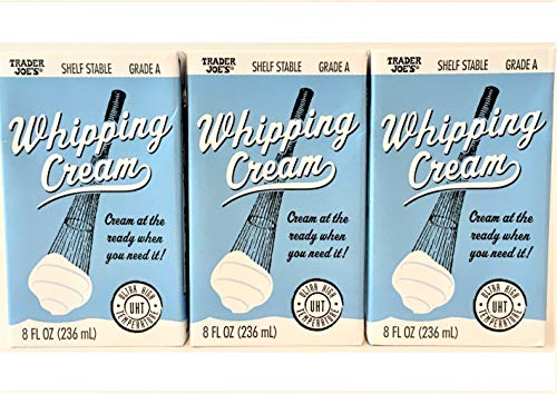 3 pack Trader Joe's Shelf Stable Tetra Grade A Whipping Cream 8 FL Oz (236 mL) Cream at the Ready When You Need It (UHT) Room Temperature, 3 Pack