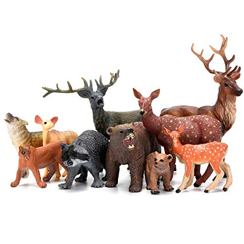 Forest Animals Figurines Toys, 10PCS Realistic Plastic Wild Woodland Animals Figures Playset, Cake Toppers Birthday Gift for Kids Children Toddlers