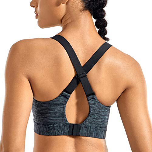 SYROKAN Women's High Impact Padded Sports Bra Full Coverage Underwire Gym Racerback Workout Bras Mauve Blue Flower Grey 38DD