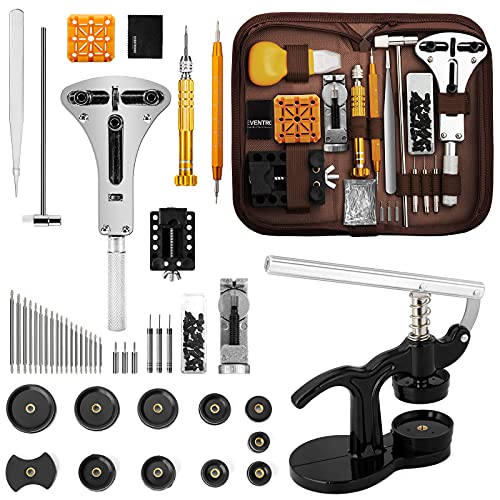 【Combination Version】Eventronic Watch Repair Tool Kit + Watch Press Set, Professional Spring Bar Tool Set,Watch Band Link Pin Tool Set with Carrying Case, Watch Battery Replacement Tool Kits