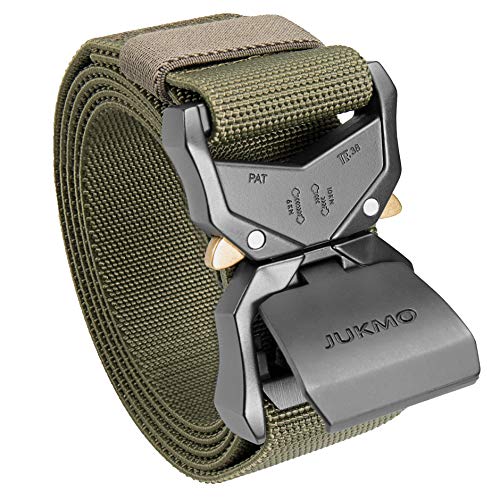 JUKMO Tactical Belt, Military Hiking Rigger 1.5' Nylon Web Work Belt with Heavy Duty Quick Release Buckle (Amy green, Small)