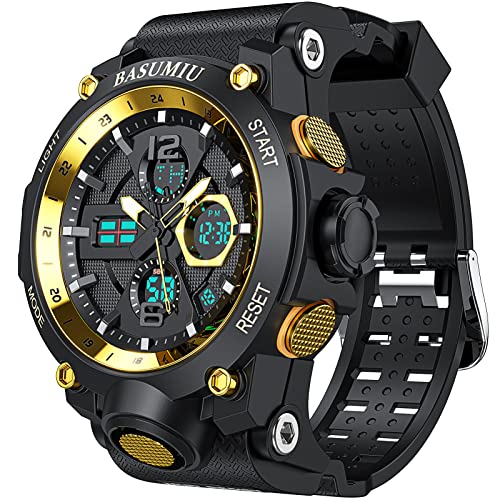 BASUMIU Mens Sports Watches Waterproof Analog Digital Sports Watch Electronic Tactical Army Watches for Men
