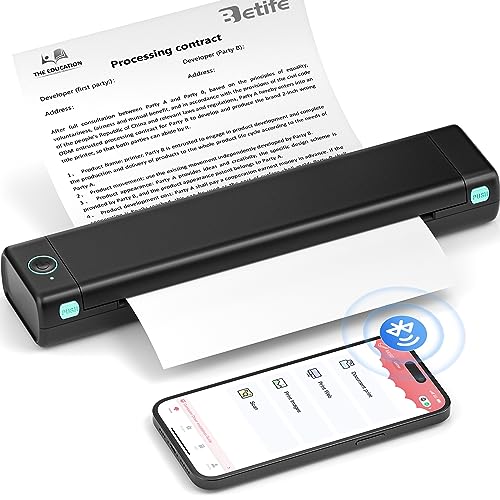 Betife Portable Printers Wireless for Travel M08F Wireless Bluetooth Printer Support 8.5' X 11' US Letter, Inkless Thermal Compact Printer Compatible with Android and iOS Phone & Laptop