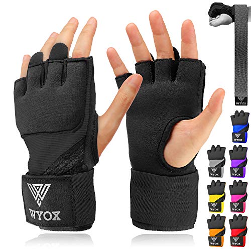 WYOX Gel Premium Hand Wraps for Boxing Gloves, Quick 80cm Wrist Wraps, Padded Knuckle Boxing Wraps for Men, Women, Muay Thai Hand Wraps, MMA Kickboxing Martial Arts Inner Glove (Black, S-M)